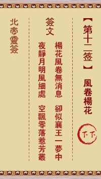 北帝灵签12签，活佛北帝灵签第十二签解签占卜详解